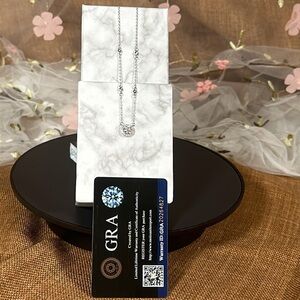 Necklace S925 Moissanite One Carat w Halo and moissanites x4. Chain 16.5-20in